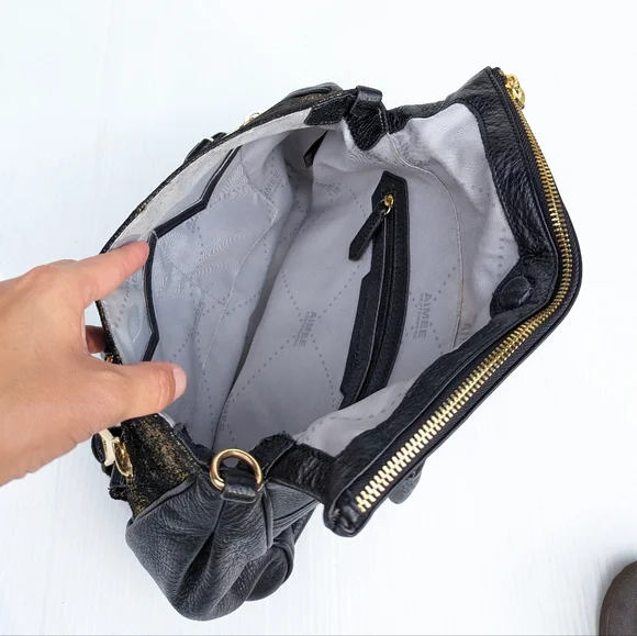 AIMEE gold and black leather handbag - Picture 6 of 10